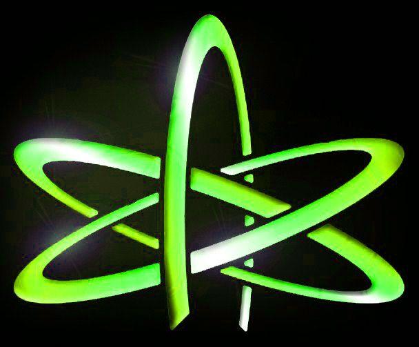 Blue and Green Atom Logo - Atheist Atom Symbol. Atheist Atom Symbol