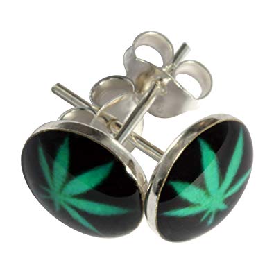 Silver Green Logo - VOTREPIERCING Jewel Green Black Cannabis Logo 925 Sterling Silver