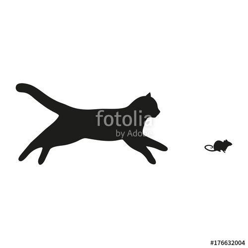 Running Black Cat Logo - cat running behind the mouse on a white background