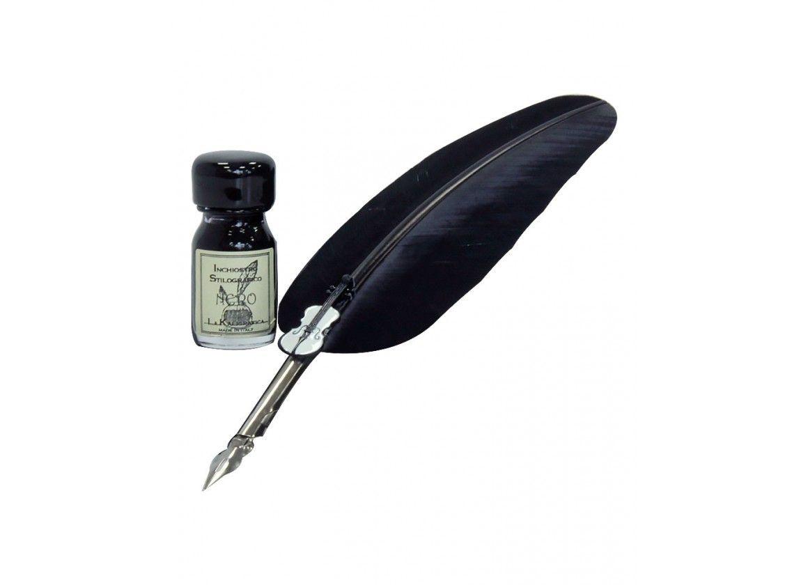 Ink Quill Logo - Coles Calligraphy Music Black Feather Quill & Ink Set | Pen Heaven