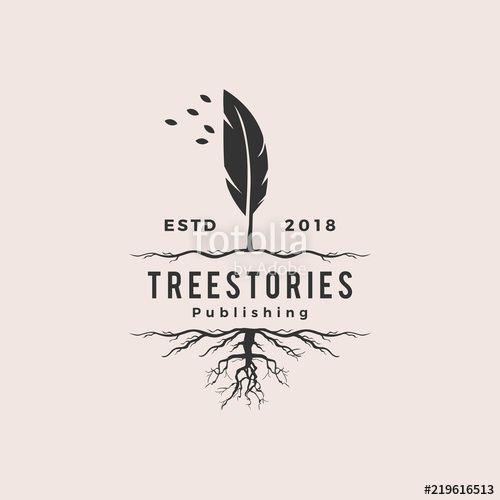 Ink Quill Logo - tree quill feather ink root logo vintage retro hipster vector icon ...