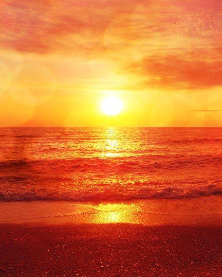 Sunrise Yellow and Red Logo - Beach Sunset Photograph Orange Yellow Bokeh Ocean Summer Beach