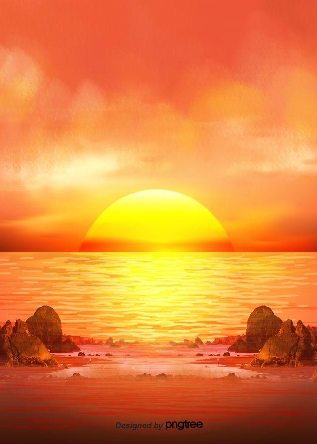 Sunrise Yellow and Red Logo - Red Sun Sea Sunrise Background, Stone, The Sea, Background