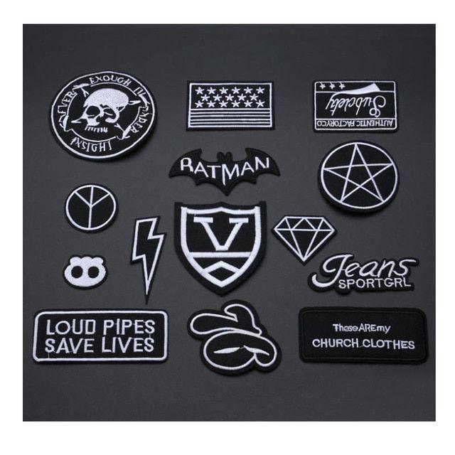 Black and White Clothing and Apparel Logo - 1PC Patches For Clothing Embroidery Black White Badge Ratman Diamond