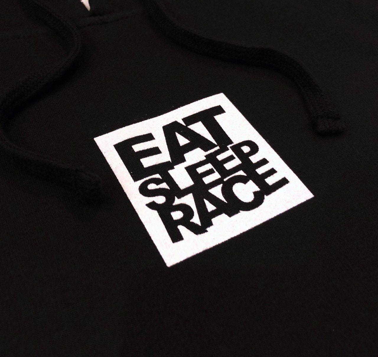 Black and White Clothing and Apparel Logo - Pull Over Logo Square Hoodie | Black/White - Eat Sleep Race - Racing ...
