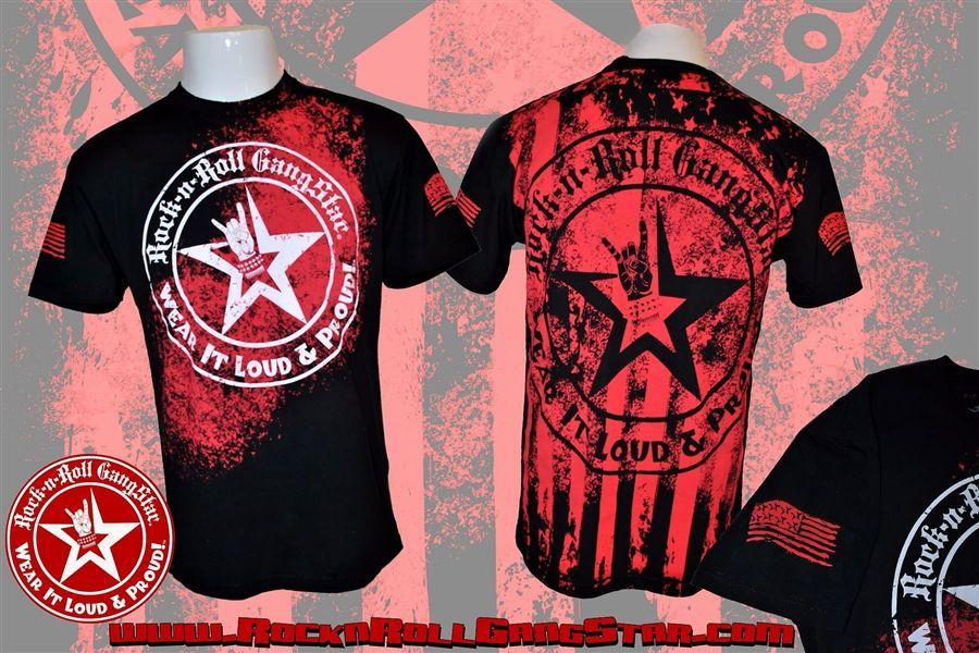 Black and White Clothing and Apparel Logo - Wear It Loud & Proud! Stars & Stripes Mens T Shirt Black Rock n Roll ...