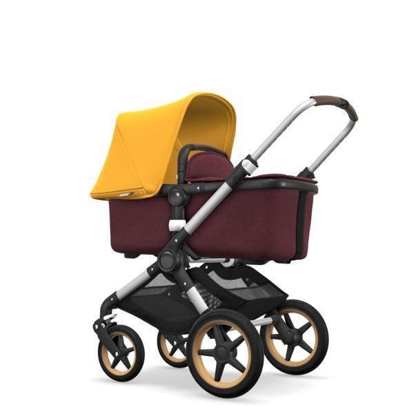 Sunrise Yellow and Red Logo - Bugaboo Fox - Aluminium / Red Melange Base - Wood Caps - Brown Grips ...