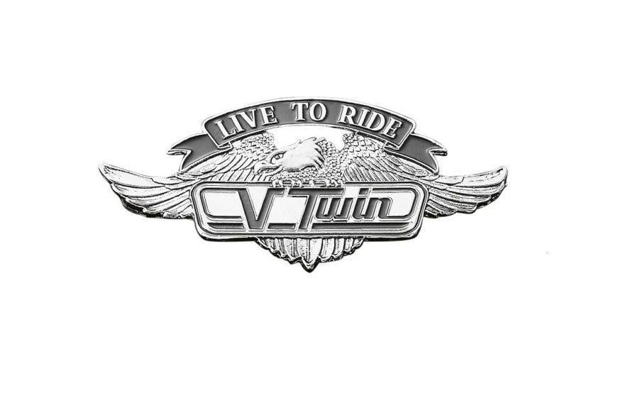 Capital of a V and L Logo - Live To Ride V Twin Motorcycle Metal Emblem With Eagle (L) Highway