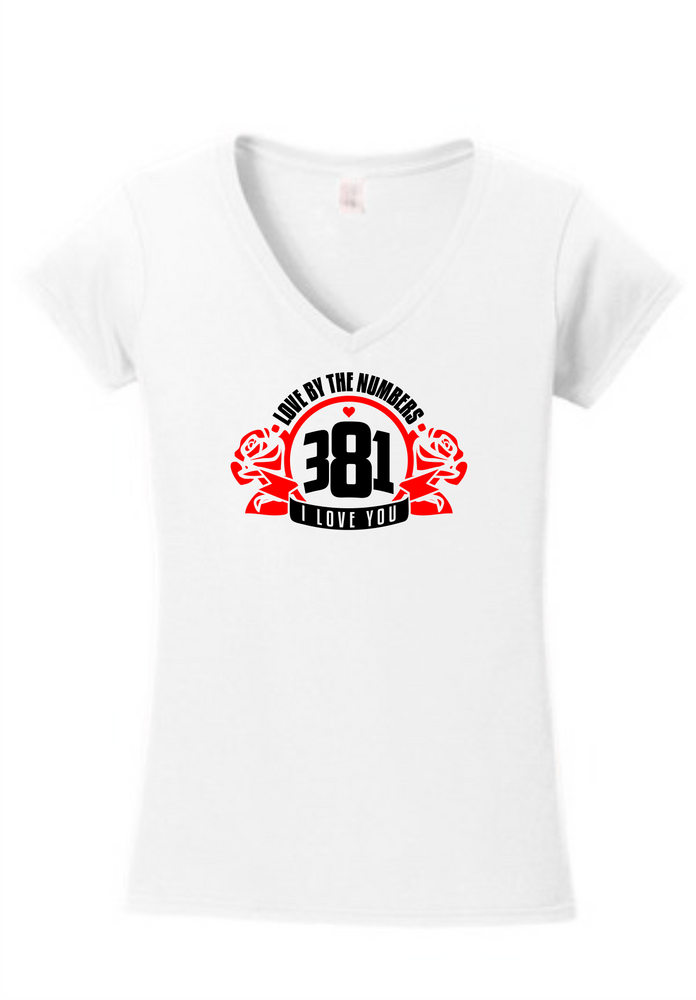 Capital of a V and L Logo - 381worldwide — 381 Rose logo Female l White V-Neck Tee