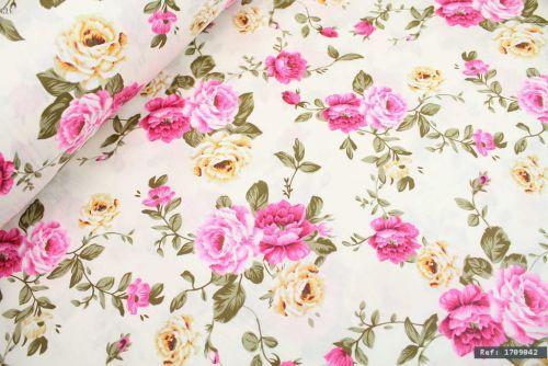 Pink and Yellow Flower Logo - Pink & Yellow Flowers 100% Cotton Fabric - We Love Fabric