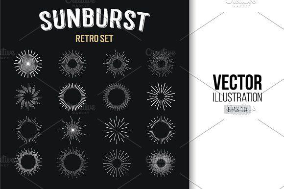 White Sunburst Logo - Retro Sun burst shapes for logo Logo Templates Creative Market