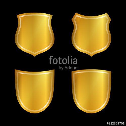 Black and Gold Shield Logo - Gold shield shape icons set. 3D golden emblem signs isolated