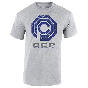 Gray and Blue Logo - OCP Robocop BLUE LOGO T Shirt (Small, Grey): Amazon.co.uk: Clothing