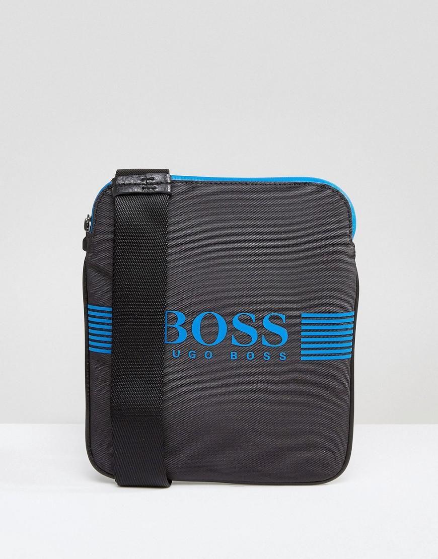 Gray and Blue Logo - BOSS By Hugo Boss Nylon Blue Logo Flight Bag Grey in Gray for Men - Lyst
