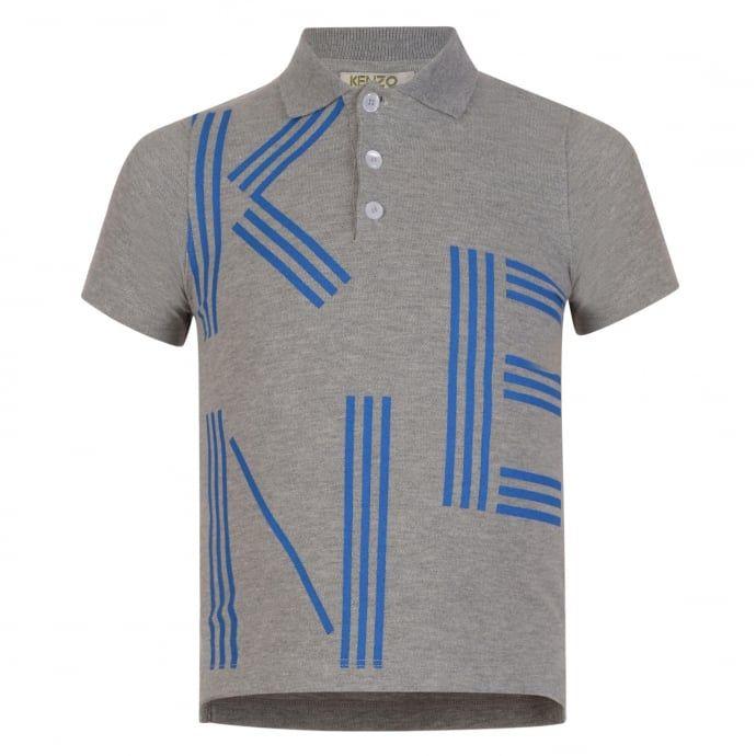 Gray and Blue Logo - Kenzo Kids Baby Boys Grey Polo Shirt with Blue Logo Text Print