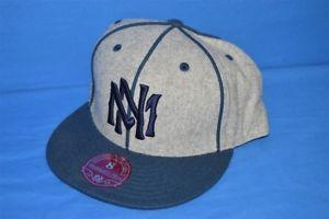 Gray and Blue Logo - MITCHELL & NESS GRAY NAVY BLUE PIPING WOOL BLEND MN LOGO FITTED HAT ...