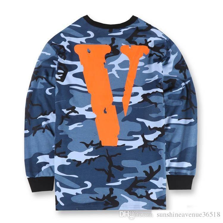 Camo Vlone Logo - VLONE Military Camo Sweatshirt For Men Mens Blue Green Crew Neck ...