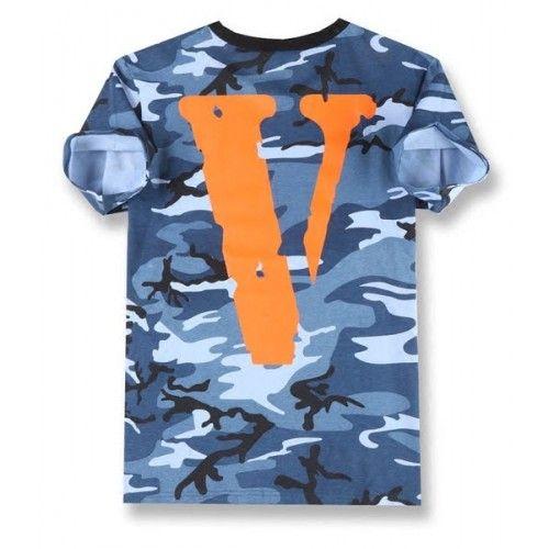 Camo Vlone Logo - Vlone Large Letter V T-Shirt (Blue/Camouflage)