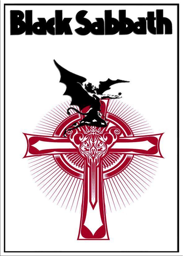 Black Sabbath Devil Logo - BLACK SABBATH CROSS RED- canvas print adhesive poster