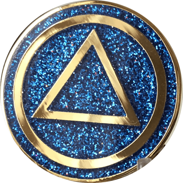 Blue Circle with Triangle Logo - AA Circle Triangle Logo Reflex Blue Glitter Gold Plated Sobriety ...