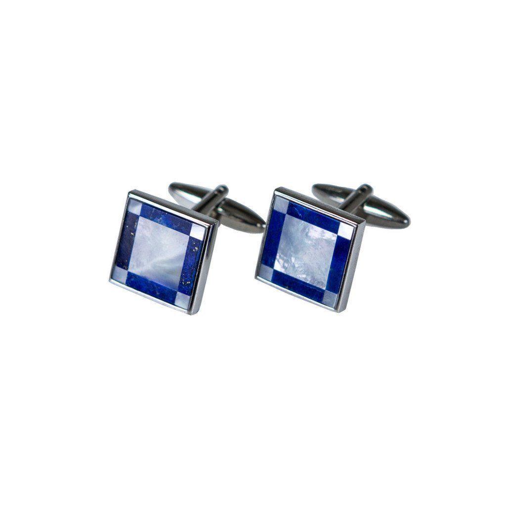 Blue Square Shaped Logo - H Co Men Silver and Blue Square Shaped Antique Cufflinks