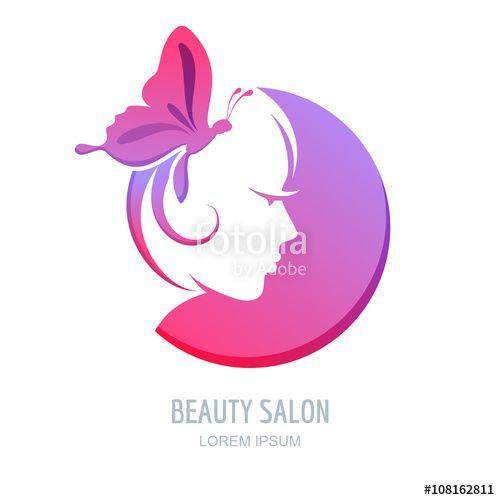Butterfly Face Logo - Female profile in circle shape. Woman with purple butterfly in hair ...