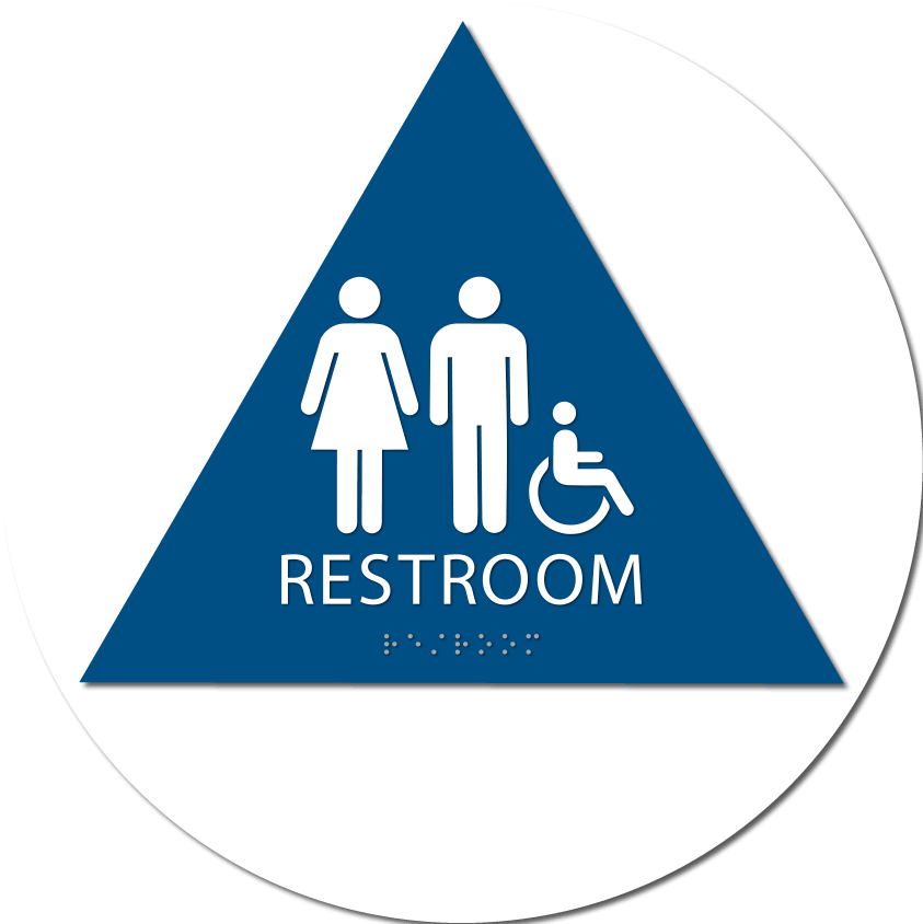 Blue Circle with Triangle Logo - Quick Ship Title 24 Unisex Handicap Restroom Signs, 12