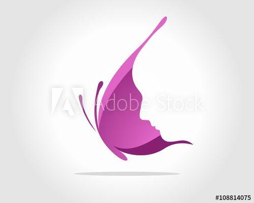 Butterfly Face Logo - Face Inside Purple Butterfly Wing this stock vector