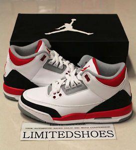 Fire Red and Black Nike Logo - NIKE AIR JORDAN 3 III RETRO GS FIRE RED WHITE 398614 120 Cement