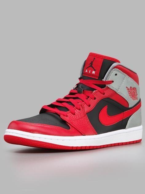 Fire Red and Black Nike Logo - Air Jordan 1 Mid Fire Red Black Cement Grey Reflect Silver. Shoes I