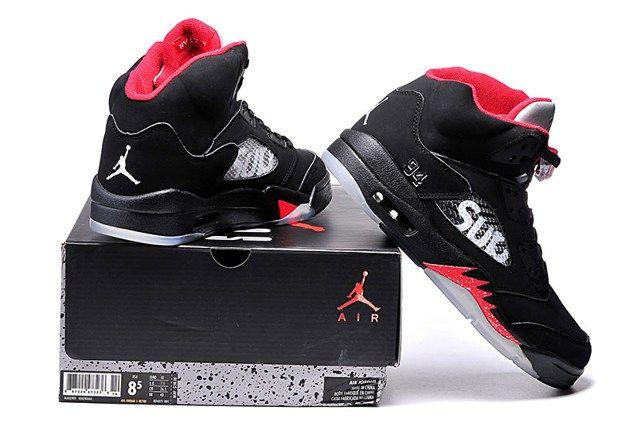 Fire Red and Black Nike Logo - Nike Air Jordan 5 Retro V Supreme Fire Red Black 824371 001 Young