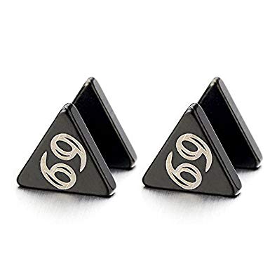 White and Black Triangle Logo - Mens Black Triangle Stud Earrings Stainless Steel Cheater Fake Ear ...