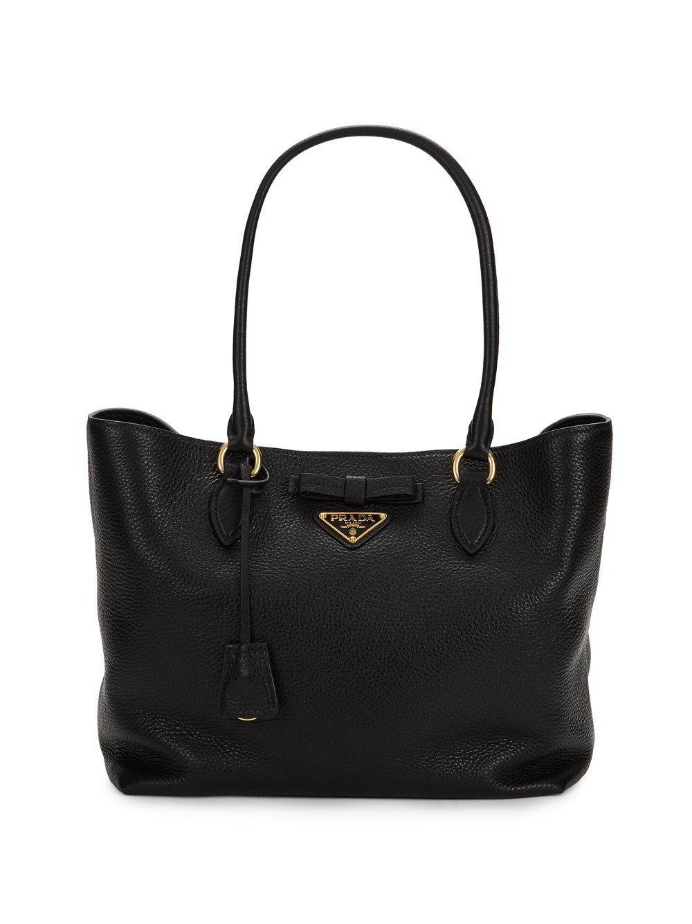 White and Black Triangle Logo - Prada Triangle Logo Leather Tote in Black - Lyst