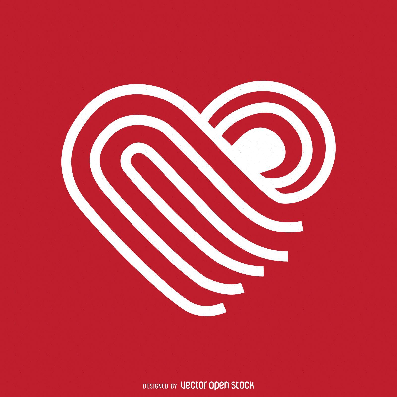 White with Red Shape Logo - Logo template design in the shape of a heart, made from white lines ...