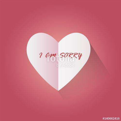 White with Red Shape Logo - I am sorry lettering in White heart shape vector icon . Simple love ...