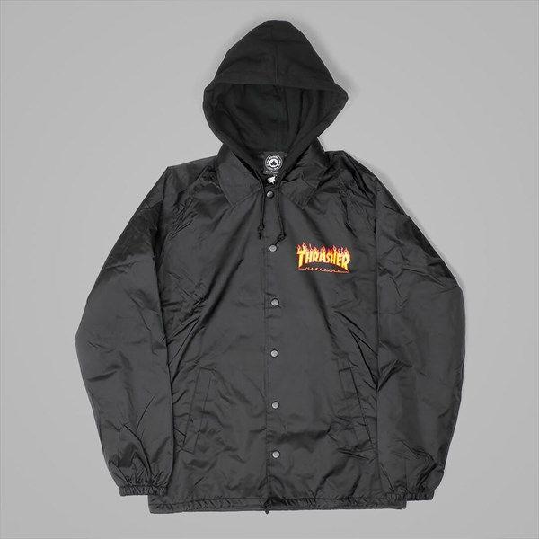 Black and White Flame Logo - THRASHER FLAME LOGO COACH JACKET BLACK