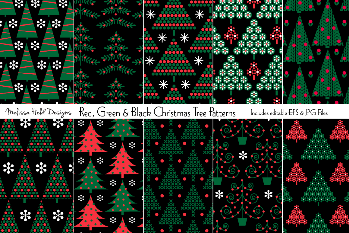 Red and Green with Black Tree Logo - Red, Green & Black Christmas Tree Patterns