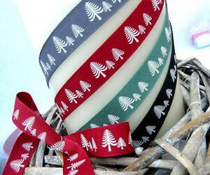 Red and Green with Black Tree Logo - 15mm x 1m CHRISTMAS RIBBON RUSTIC NORDIC, SCANDI TREE, , RED, GREEN