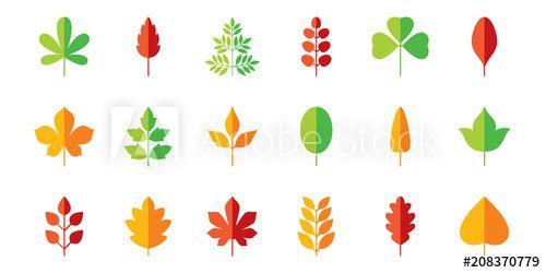 Red and Green with Black Tree Logo - Leaf flat icon set. Vector collection. Tree leaves. Eco logo sign ...