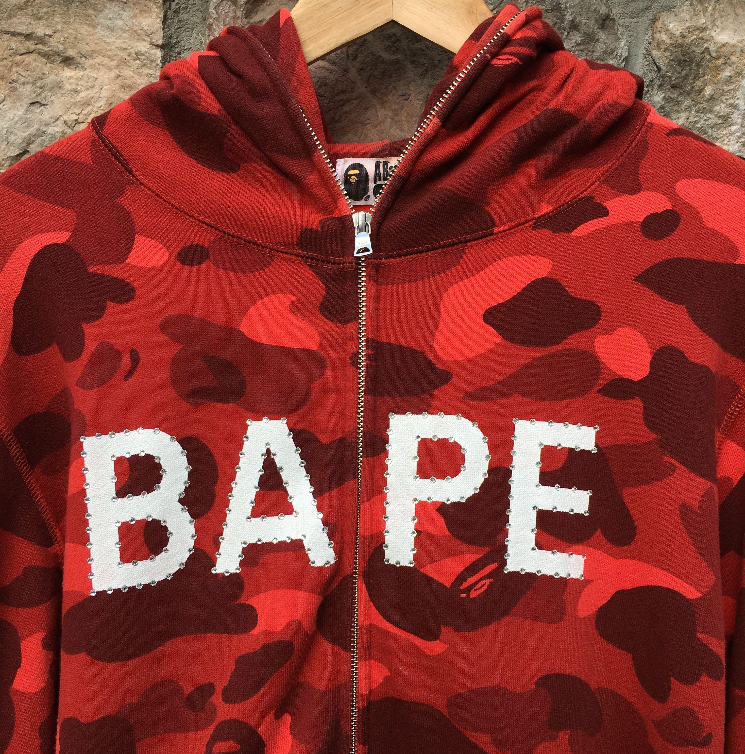 Red Bathing Ape Logo - A Bathing Ape Swarovski Red Camo Hooded Full Zip Sweatshirt Size XL