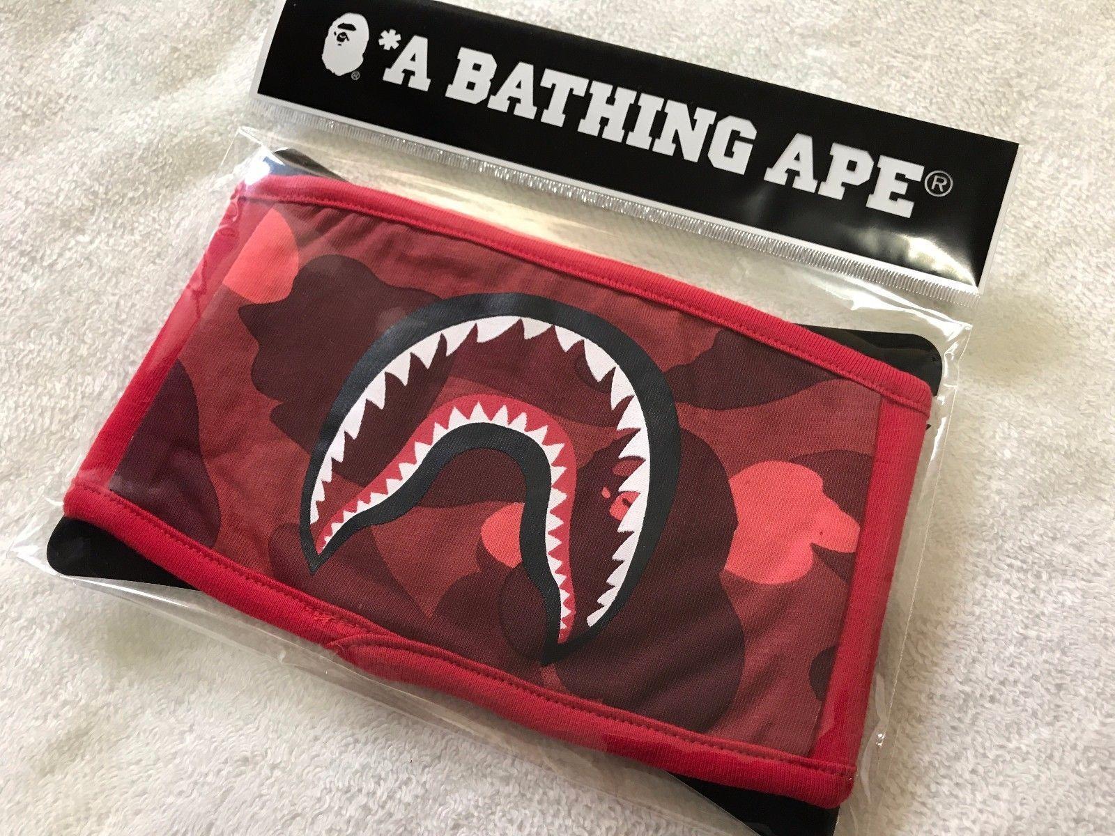 Gold BAPE Shark Logo - A Bathing Ape Bape Shark Logo Face Mask Red Free Shipping | Fly ...