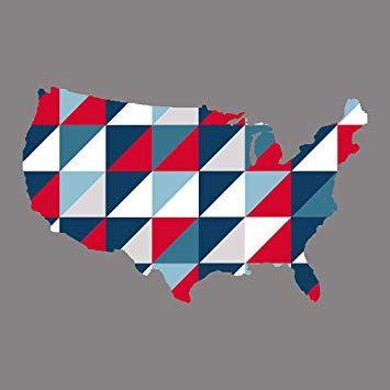 USA Red White Blue Square Logo - USA, Red, White and Blue Map, Needlepoint Kit, 12