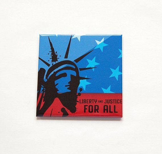 USA Red White Blue Square Logo - Statue of Liberty Magnet USA Magnet large square magnet