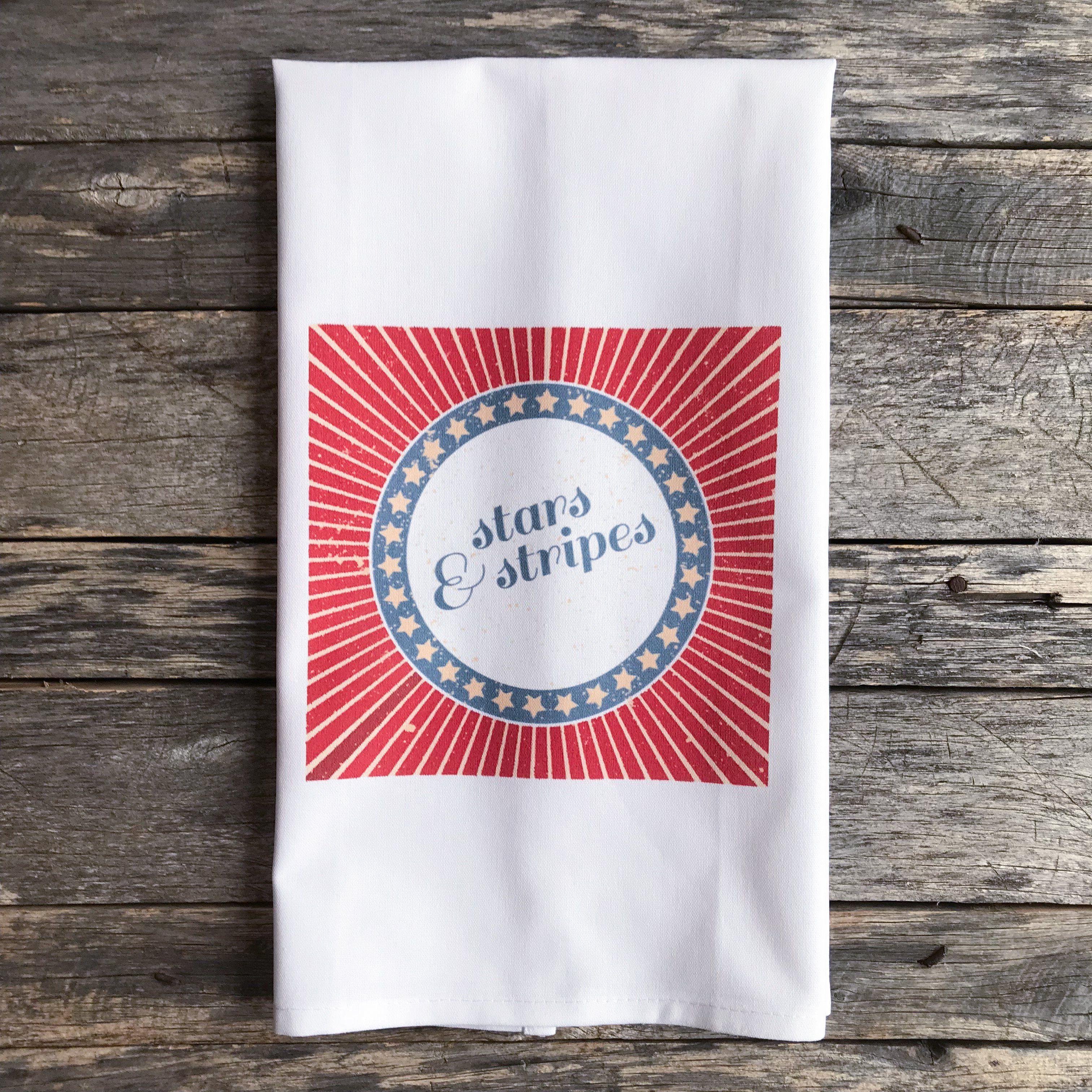USA Red White Blue Square Logo - Stars & Stripes Square Tea Towel - Linen and Ivory