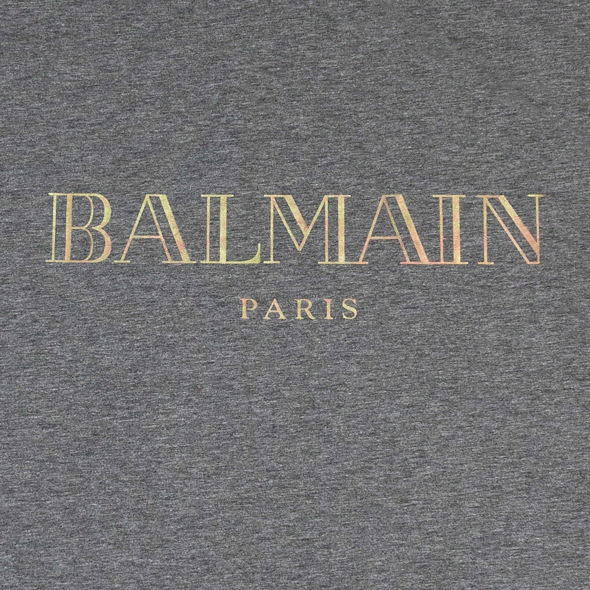 Grey Gold Logo - Balmain Logo Print T Shirt Grey Gold