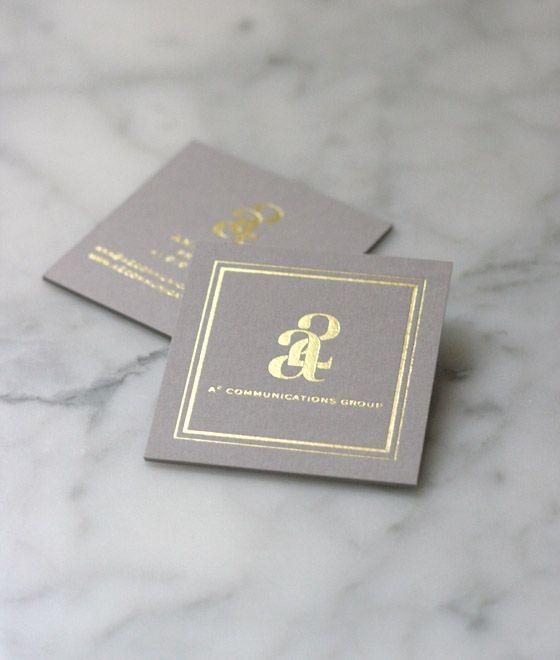 Grey Gold Logo - small shop for a2 communications group gold foil stamp biz card