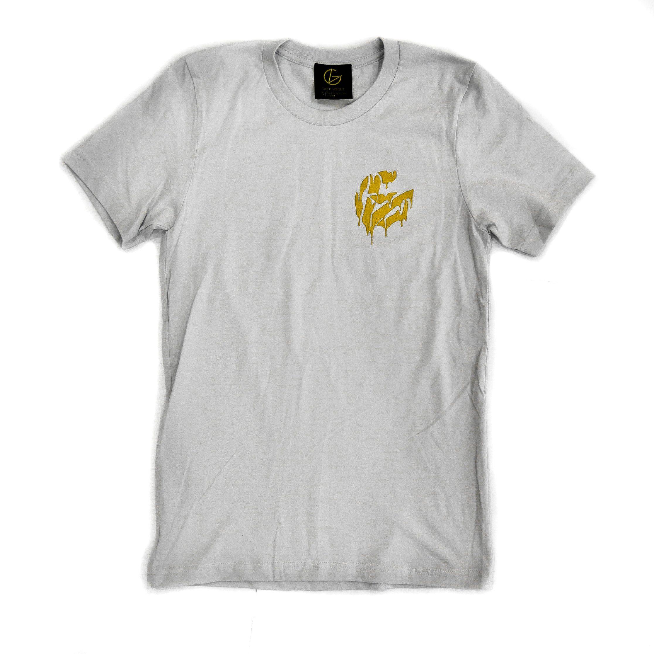 Grey Gold Logo - Drip Logo Short Sleeve T-Shirt (Grey) - Gold Visions