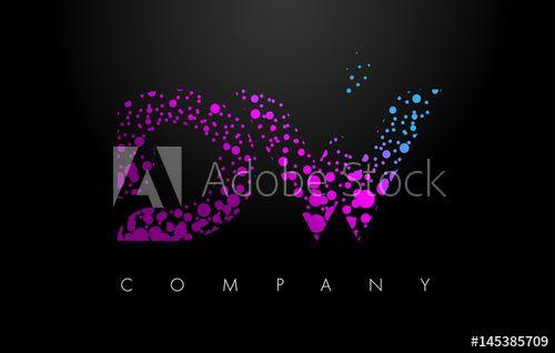 Bubble Dots Text Logo - DW D W Letter Logo with Purple Particles and Bubble Dots this