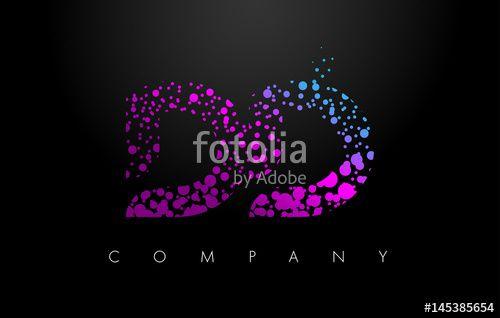 Bubble Dots Text Logo - DD D D Letter Logo with Purple Particles and Bubble Dots