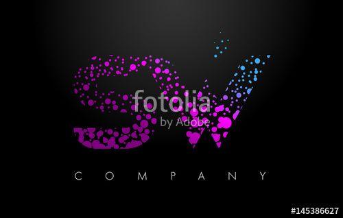 Bubble Dots Text Logo - SW S W Letter Logo with Purple Particles and Bubble Dots